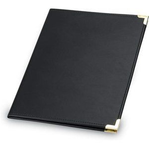 Classic Business Padfolio, Executive Portfolio, Black Faux Leather, Brass Corner
